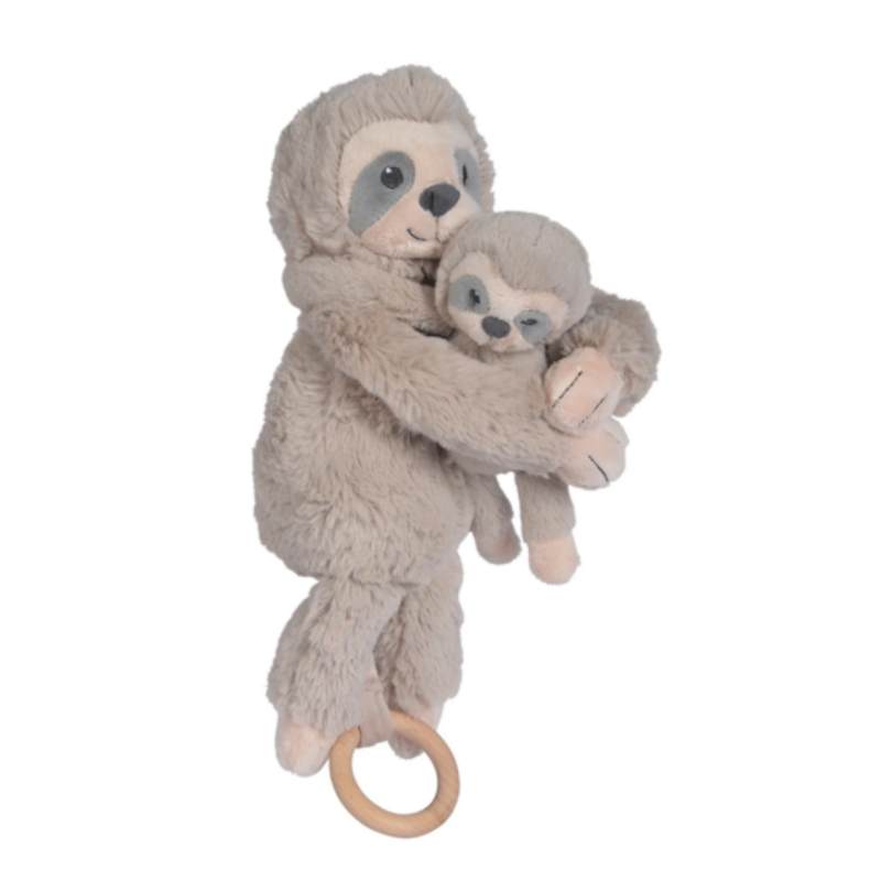  boîte à musique paresseux et son bébé beige 30 cm 